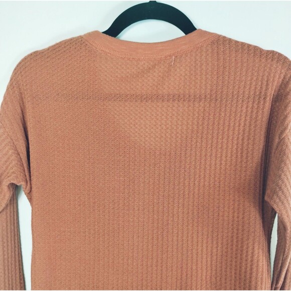 Thermal Top Size S Long Sleeve Henley  Lace Rib Knit Pinky Rust Cottage Y2K Retr - Picture 6 of 11